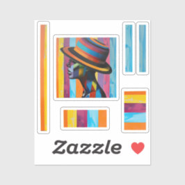 Frau in farbenfroher Hut 4 markante Silhouette Aufkleber