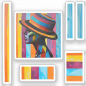 Frau in farbenfroher Hut 4 markante Silhouette Aufkleber (Vorderseite)