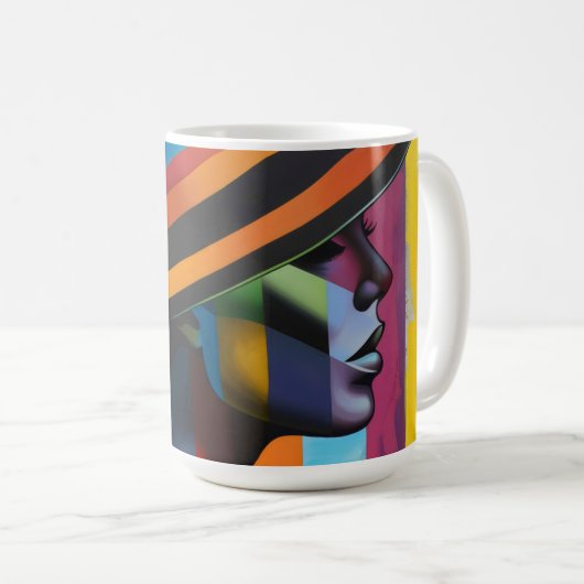 Frau in farbenfroher Hut 4 markante Silhouette Kaffeetasse (VorderseiteRechts)