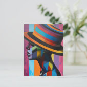 Frau in farbenfroher Hut 4 markante Silhouette Postkarte (Stehend Vorderseite)