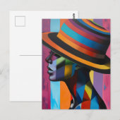 Frau in farbenfroher Hut 4 markante Silhouette Postkarte (Vorne/Hinten)