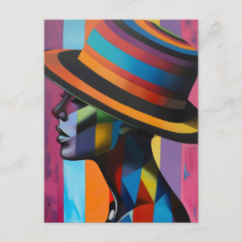 Frau in farbenfroher Hut 4 markante Silhouette Postkarte