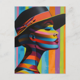 Frau in farbenfroher Hut 5 markante Silhouette Postkarte