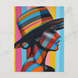 Frau in farbenfroher Hut 7 markante Silhouette Postkarte