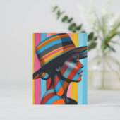 Frau in farbenfroher Hut 7 markante Silhouette Postkarte (Stehend Vorderseite)