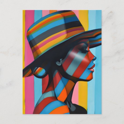 Frau in farbenfroher Hut 7 markante Silhouette Postkarte (Vorderseite)