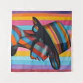 Frau in farbenfroher Hut 7 markante Silhouette Wandteppich (Vorderseite (Horizontal))