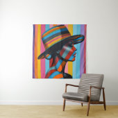 Frau in farbenfroher Hut 7 markante Silhouette Wandteppich (Beispiel)