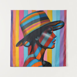 Frau in farbenfroher Hut 7 markante Silhouette Wandteppich