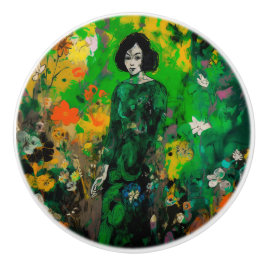 Frau in farbenprächtigem Feld Keramikknauf