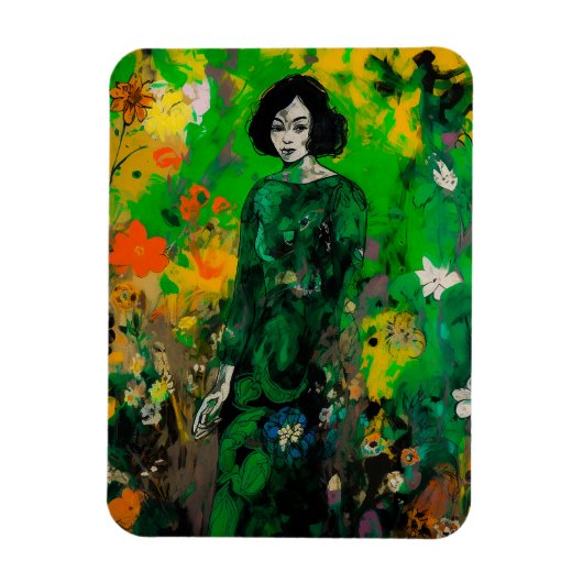 Frau in farbenprächtigem Feld Magnet (Vertikal)