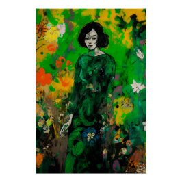 Frau in farbenprächtigem Feld Poster