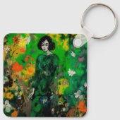 Frau in farbenprächtigem Feld Schlüsselanhänger (Rückseite)