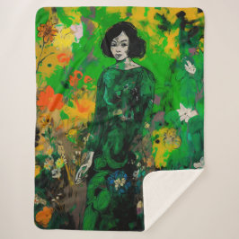 Frau in farbenprächtigem Feld Sherpadecke