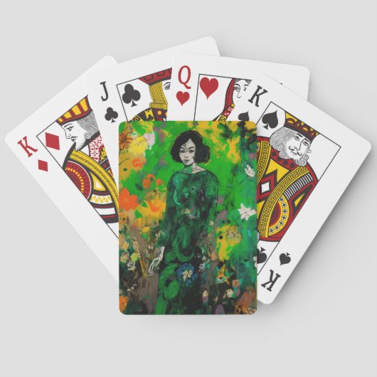 Frau in farbenprächtigem Feld Spielkarten (Rückseite)