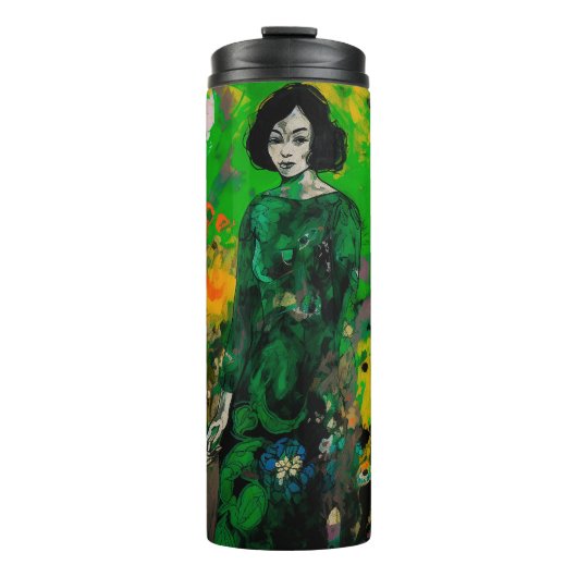 Frau in farbenprächtigem Feld Thermosbecher (Vorderseite)