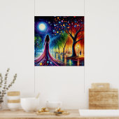 Frau in fließendem Gewand, die in farbenfrohen Wäl Poster (Küche)