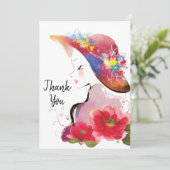 Frau in Floral Hat Watercolor Dankeskarte (Stehend Vorderseite)