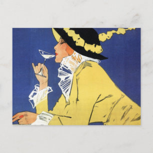 Frau in Gelb beim Trinken Postkarte