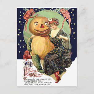 Frau in Gesellschaft von Jack O' Lantern und Kobol Postkarte