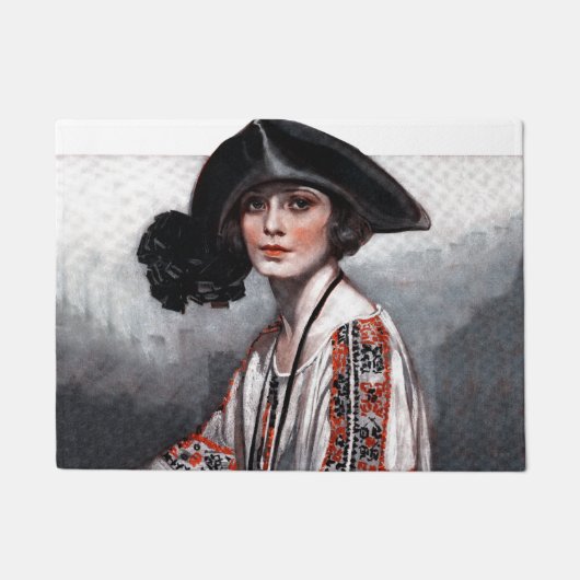 Frau in gestickter Bluse Fußmatte (Vorderseite)