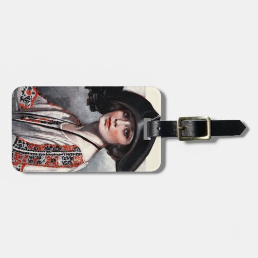 Frau in gestickter Bluse Gepäckanhänger (Vorderseite horizontal)