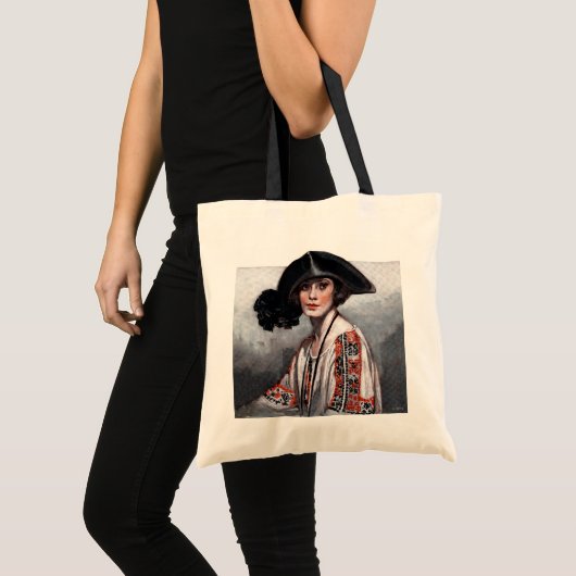 Frau in gestickter Bluse Tragetasche (Vorderseite (Produkt))