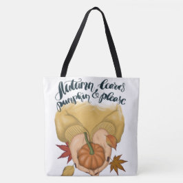 FRAU IN GOLD SWEATER HOLDING TINY PUMPKIN TASCHE