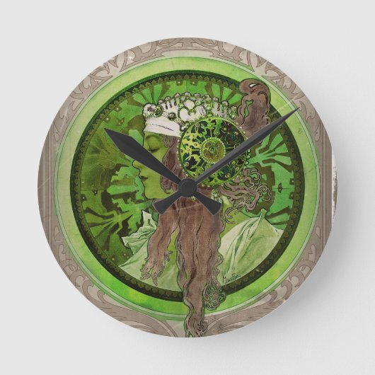 Frau in grün - LAUREL Runde Wanduhr (Vorderseite)