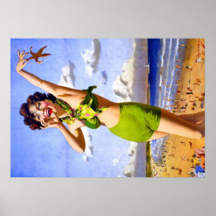 Frau in grünem Bikini-Poster Poster