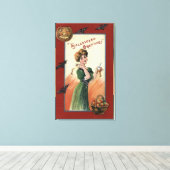 Frau in grünem Kleid Peeling Apple Leinwanddruck (Insitu (Holzboden))