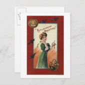 Frau in grünem Kleid Peeling Apple Postkarte (Vorne/Hinten)