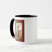 Frau in grünem Kleid Peeling Apple Tasse (Vorderseite Links)