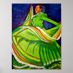 Frau in grünem Kleid Poster