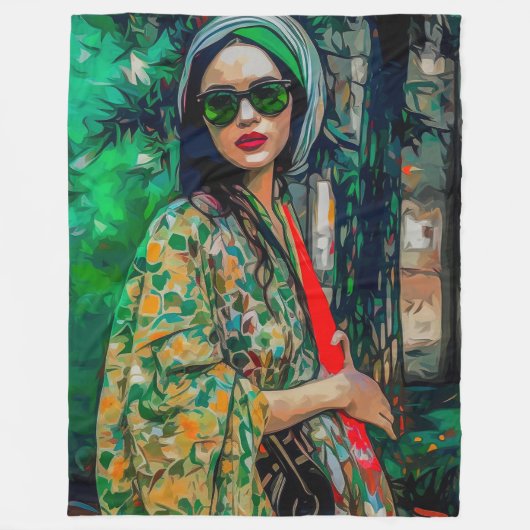 Frau in grüner Sonnenbrille Fleecedecke (Vorderseite)