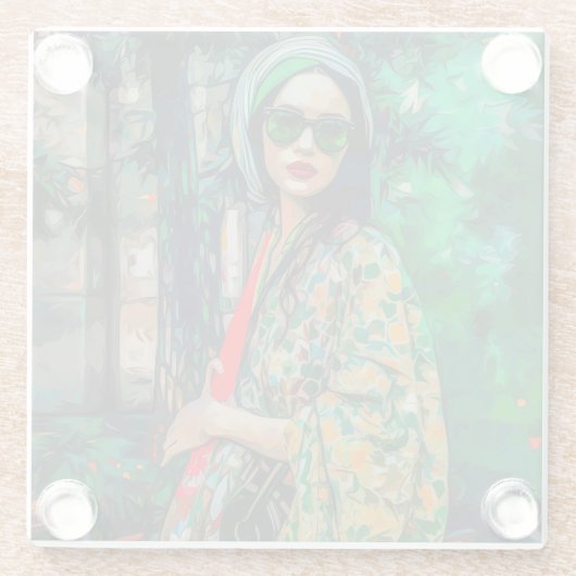 Frau in grüner Sonnenbrille Glasuntersetzer (Rückseite)