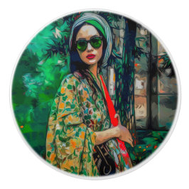 Frau in grüner Sonnenbrille Keramikknauf