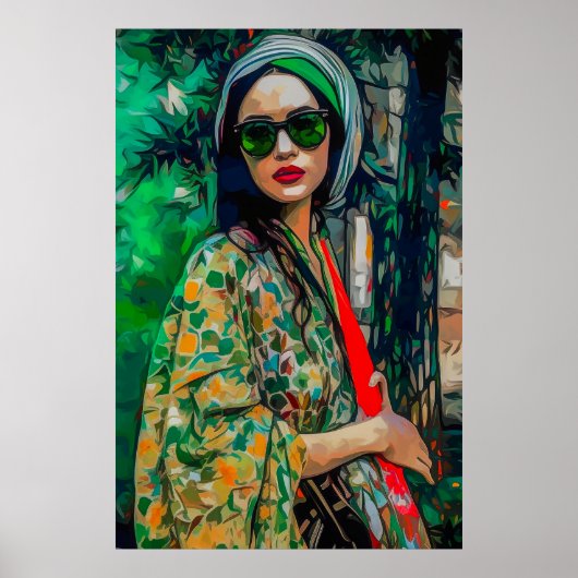 Frau in grüner Sonnenbrille Poster (Vorne)