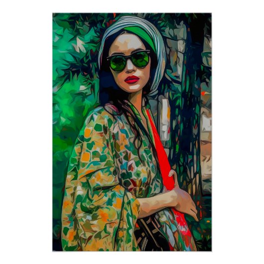 Frau in grüner Sonnenbrille Poster (Vorderseite)