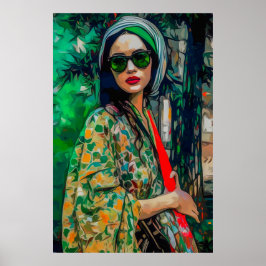 Frau in grüner Sonnenbrille Poster