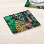 Frau in grüner Sonnenbrille Rechteckiger Pappuntersetzer (angewinkelt)