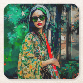 Frau in grüner Sonnenbrille Rechteckiger Pappuntersetzer