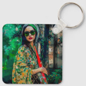 Frau in grüner Sonnenbrille Schlüsselanhänger (Rückseite)