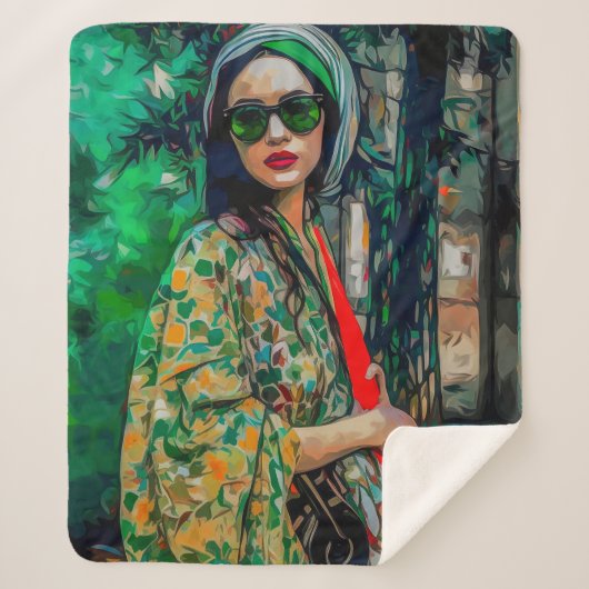 Frau in grüner Sonnenbrille Sherpadecke (Vorderseite)