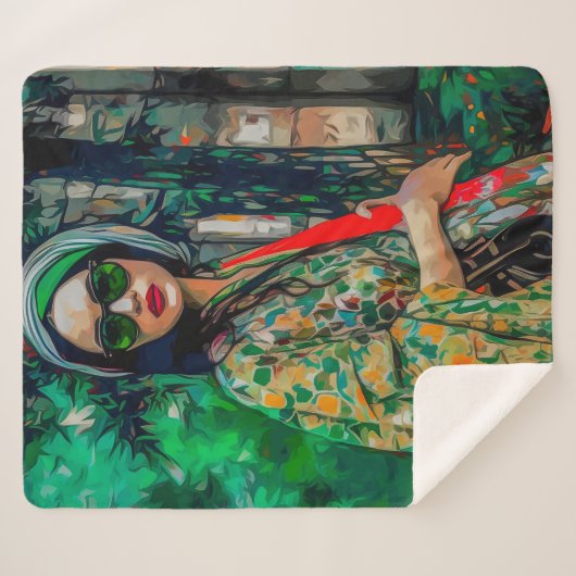 Frau in grüner Sonnenbrille Sherpadecke (Vorderseite (Horizontal))