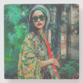 Frau in grüner Sonnenbrille Steinuntersetzer (Vorderseite)