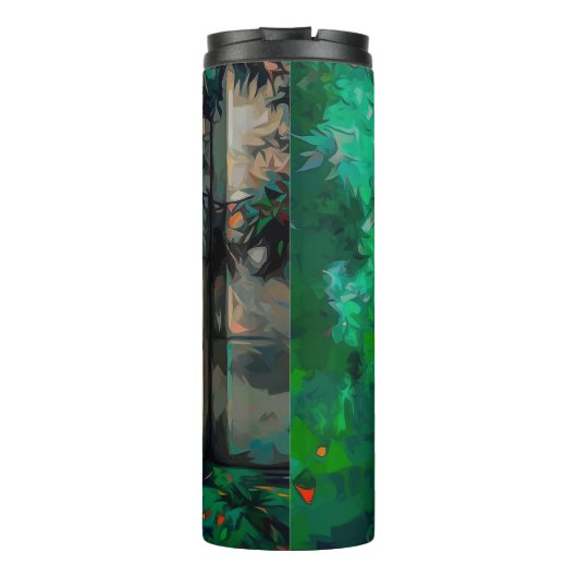 Frau in grüner Sonnenbrille Thermosbecher (Rückseite)