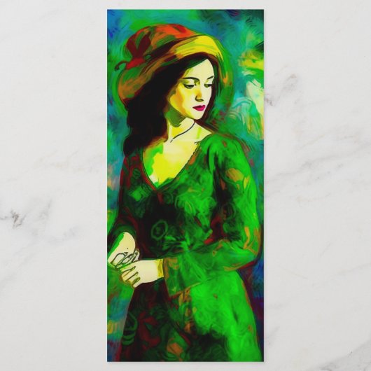 Frau in Hat-Lesezeichen Menükarte (Rückseite)