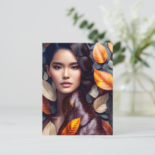 Frau in Herbstlauben, Postüberfahrt Postkarte (Stehend Vorderseite)