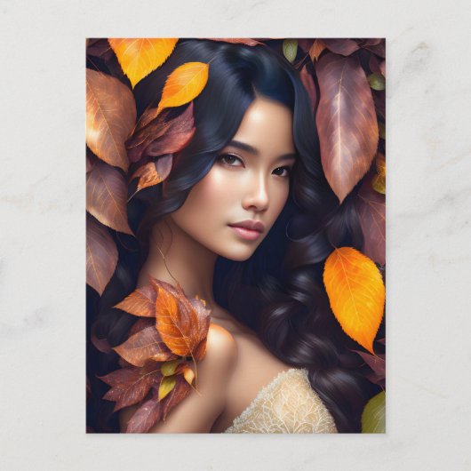 Frau in Herbstlauben, Postüberfahrt Postkarte (Vorderseite)